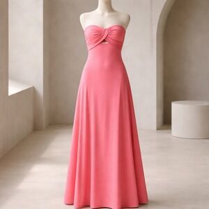 Petal & Pup Pink Strapless Knot Front Cutout Midi Dress Linen Blend Women's Sz 4
